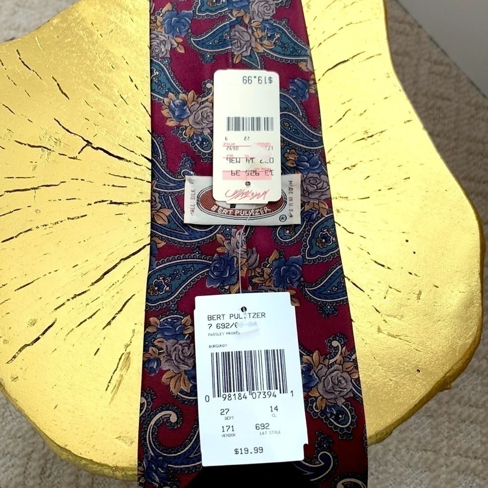 NWT pair 90’s Vintage Bert Pulitzer Paisley Ties. 100% Silk Burgundy/Olive Green